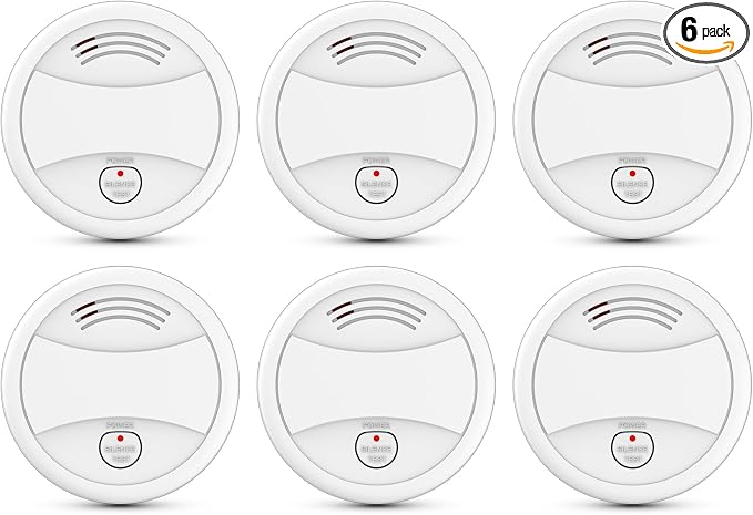 6 Pack Photoelectric Smoke Detector, 10-Year Battery Operated Fire Alarm by Unknown