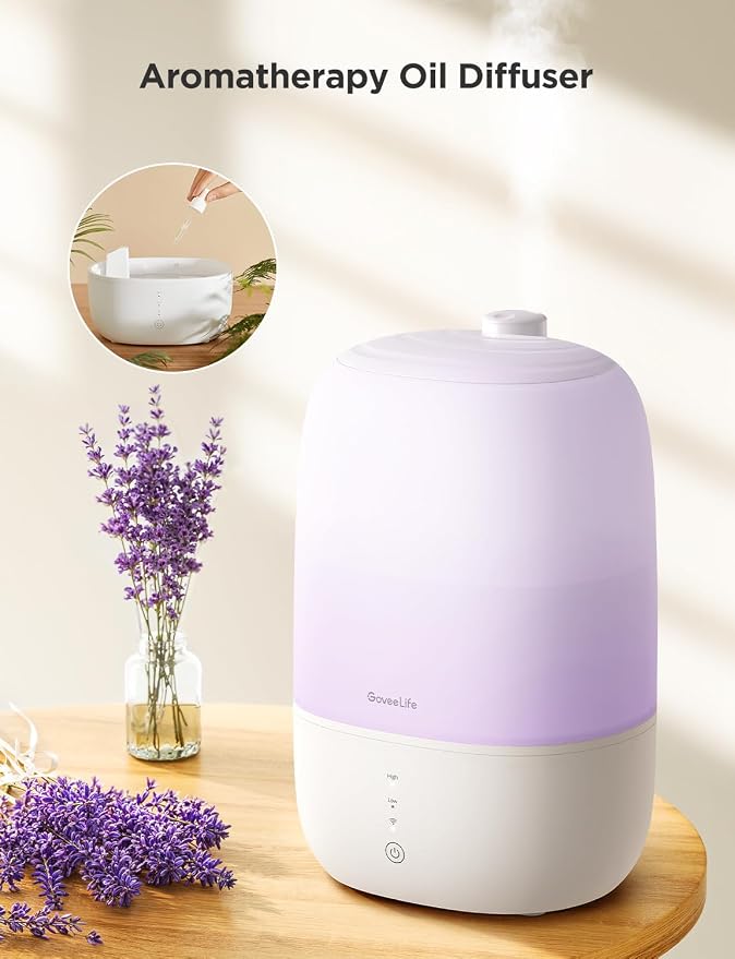 GoveeLife Smart Humidifiers for Bedroom, 3L Top Fill Cool Mist Humidifiers with Essential Oil Diffuser, Humidity Control, WiFi Air Humidifier with Night Light, for Baby, Plants, Home, Work with Alexa - Image 7