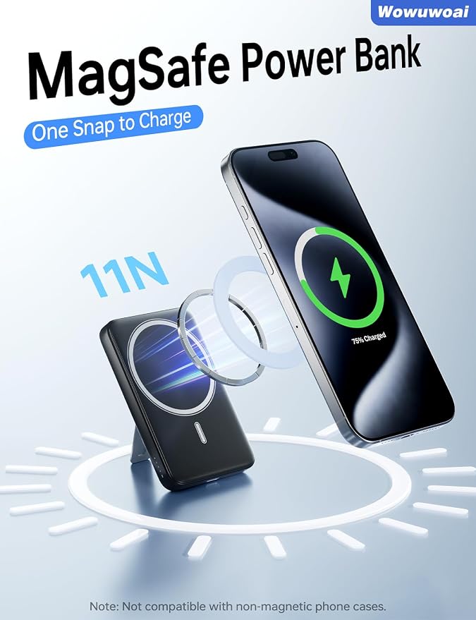for Magsafe Portable Charger,10000mAh Wireless Magnetic Power Bank with USB C Charging and stand, Travel Essential for Magsafe Battery Pack Compatible with iPhone 17/air/16/15/14/13/12 Series - Image 2
