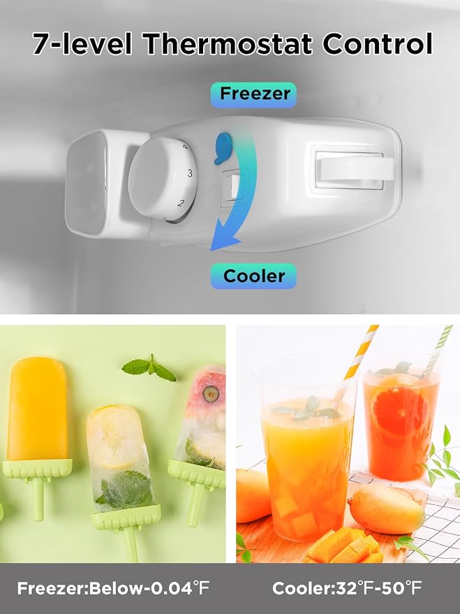 F.W.WOOLWORTHS 3.8 Cu.Ft Refrigerator with Freezer | Compact Fridge with 2 Doors for Office, Kitchen, Dorm and Bedroom, 7 Level Temp Adjustable Thermostat, Silver - Image 7