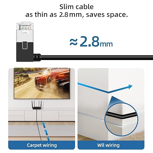 Slim Cat 6 Ethernet Cable 90° Left Angled 10 Feet, Ultra Thin & Flexible Rj45 - Image 6