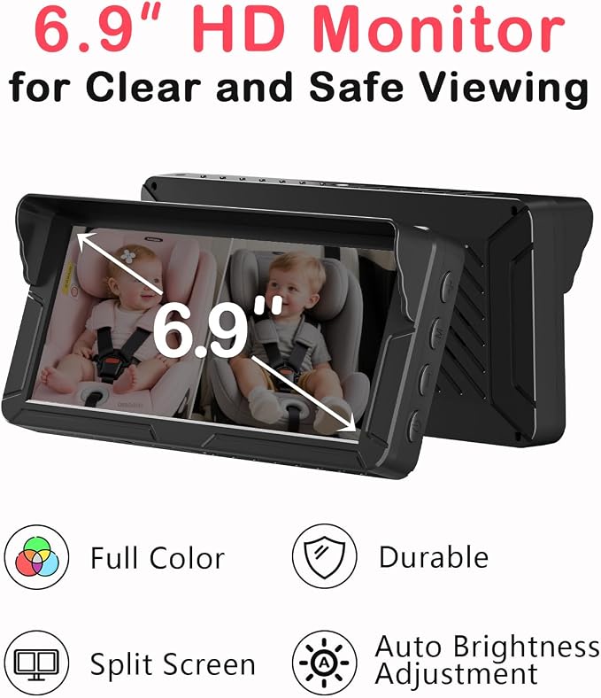 Rohent Dual Baby Car Camera for 2-Kids: 6.9'' HD Split Screen - Image 8