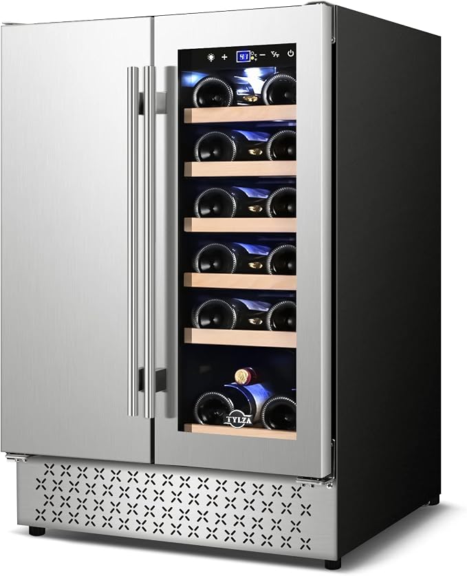 Wine and Beverage Refrigerator, 24 Inch Dual Zone Wine Beverage Cooler, Holds 20 Bottles and 88 Cans, Built-In and Freestanding, Seamless Glass Door, Under Counter Beer Wine Refrigerator by TYLZA