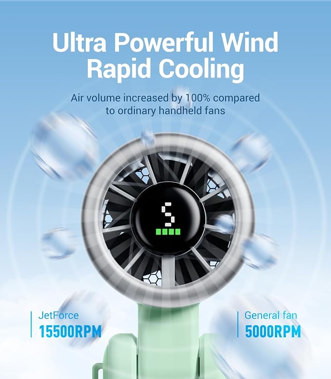 Diveblues Portable Handheld Turbo Fan, 5 Gear Wind, Battery Operated, Up to 12 Working Hours, 3 IN 1 Hand Fan with Air Turbo Tech Cooling Fan for Outdoor Activities, Travel, Working - Image 2
