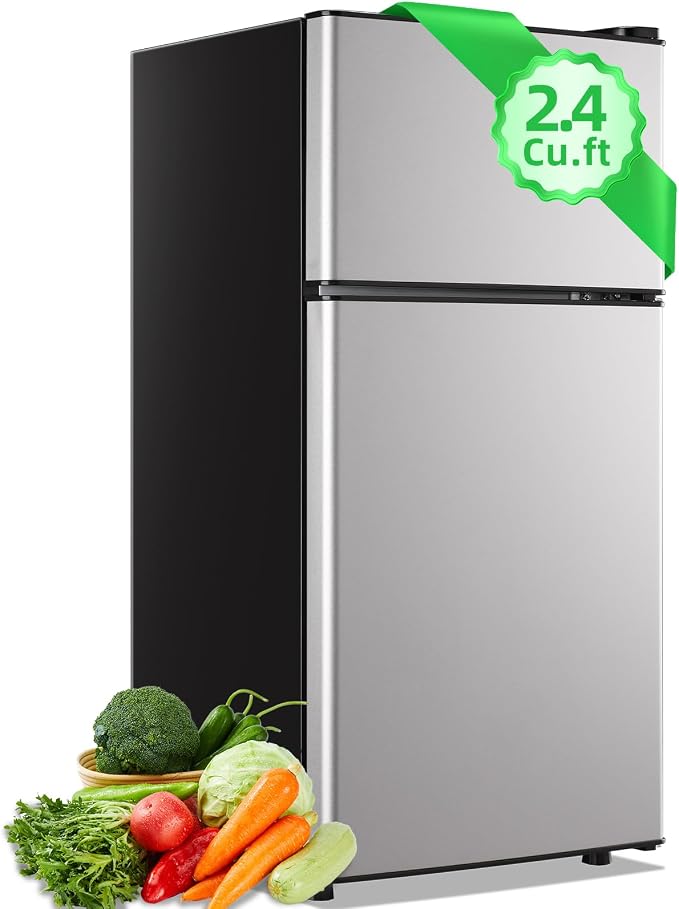 2.4 Cu.ft Mini Fridge with Top Freezer Apartment Size Dual Door Compact Refrigerator for Personal Use Small Fridge with Egg tray, 7 Temperature Control For Dorm, Silver by DEMULLER