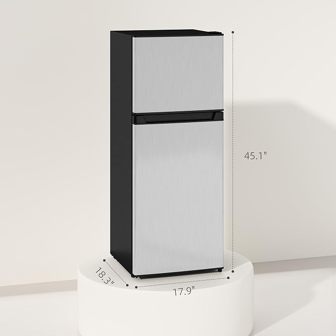 HOMCOM 4 Cu.Ft Mini Fridge with Freezer Double Reversible Silver | Compact Refrigerator, Adjustable Thermostat, Shelf, for Bedroom Dorm Home Office, Energy Efficient - Image 7