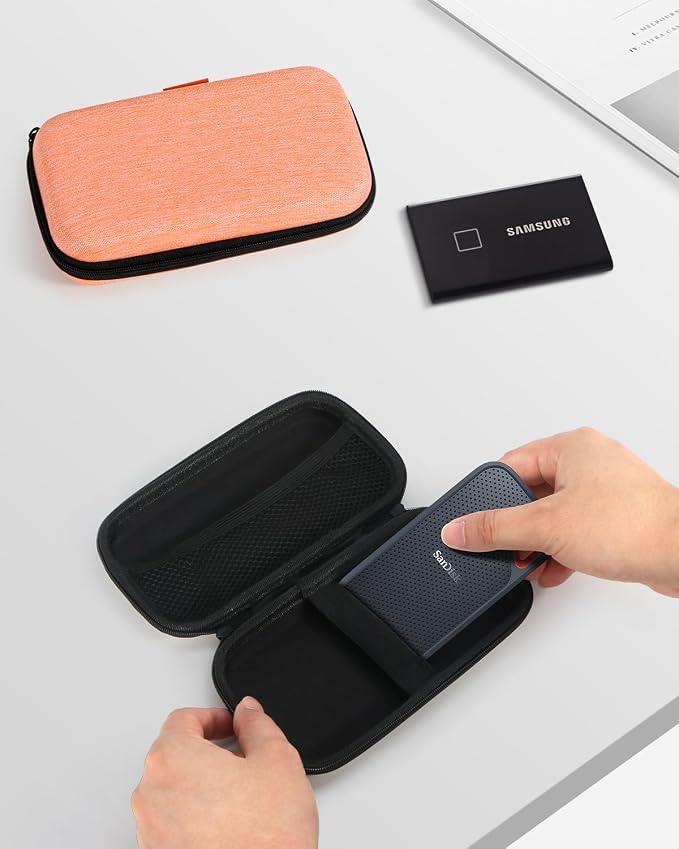 Light-Orange Small Carrying Case Universal Travel Case for Sandisk, Samsung SSD, Earbuds, Cable, Hard Disk, MP3 Player - Portable Storage Pouch Bag - Shockproof Electronic Accessories Organizer - Image 6