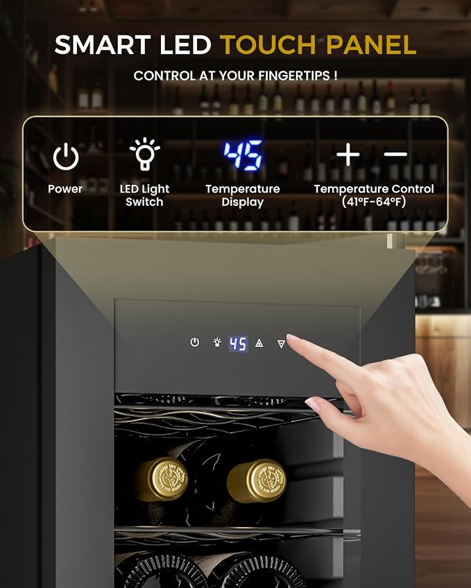 Feelfunn 12 Bottle Wine Cooler Refrigerator - Small Wine Fridge for Red, White, Champagne, Freestanding Wine Cellar with Glass Door & Digital Temperature Control for Home Bar, Office - Image 4