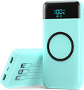 Wireless Portable Charger 40800mAh for iPhone with 3 Built-in Cables,7-in-1 15W Wireless Charging USB C Power Bank,25W PD Fast Charging Travel Essential Battery Pack for iPhone 17/16/15,Android-Green by YHO