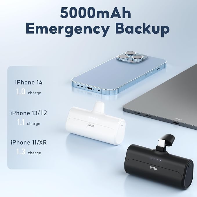 UPEB Small Portable Charger for iPhone 5000mAh 2 Packs with Built in Cable, MFi Certified Compact Power Bank Cordless External Battery Pack for All iPhone Series 14/13/12/11/XR/X/SE/8/7/6 Pro Max - Image 3