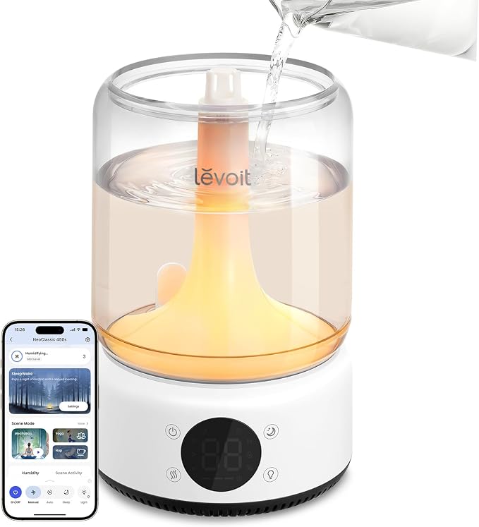 LEVOIT Smart Humidifiers for Bedroom, 4.2L Top Fill for Large Room with 42H Runtime, Dishwasher Safe Easy to Clean, 21dB Cool Mist for Baby, Plants, APP/Voice Control, Scene Mode With Light & Music by Levoit
