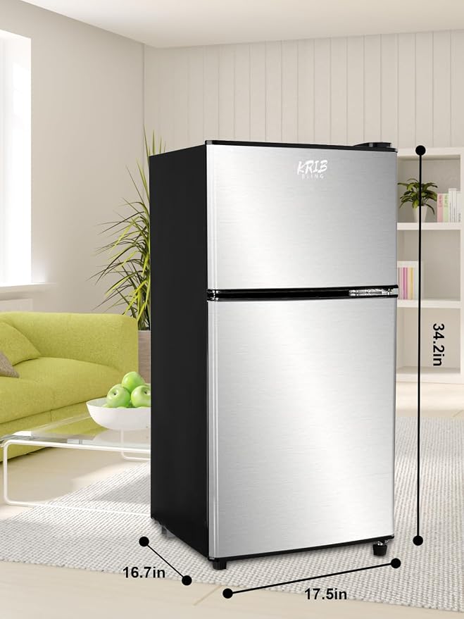 Mini Fridge With Freezer,3.5 Cu. Ft Compact Refrigerator With 2 Doors,7- Level Adjustable Thermostat, Removable Glass Shelves For Bedroom, Office, Kitchen, Apartment, Dorm, Silver - Image 8