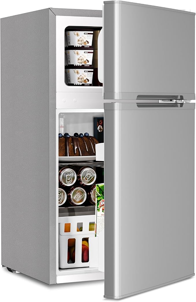 Antarctic Star 3.1 Cu.Ft.Compact Refrigerator with Freezer,Mini Fridge 2-Door with Adjustable Removable Shelves,For kitchen/Apartment/Dorm/Office,GREY by AntarcticStar