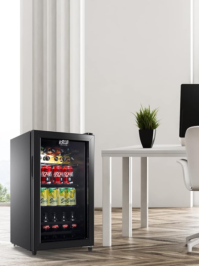 Beverage Refrigerator 120 Can Freestanding Beverage Cooler Black | Adjustable Shelving Glass Door, for Beer Soda or Wine Perfect for Home Office or Bar - Image 8