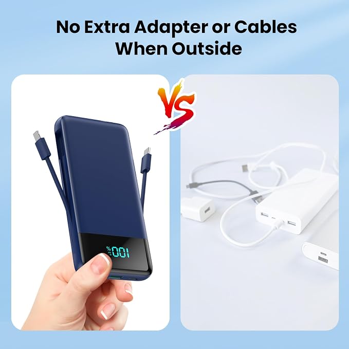 Portable Charger for iPhone with Built in Cables and Wall Plug,Upgraded 13800mAh Fast Charging USB C Power Bank,4 Outputs Travel Essential Battery Pack Compatible with iPhone 17/16/15/14,Samsung-Blue - Image 4