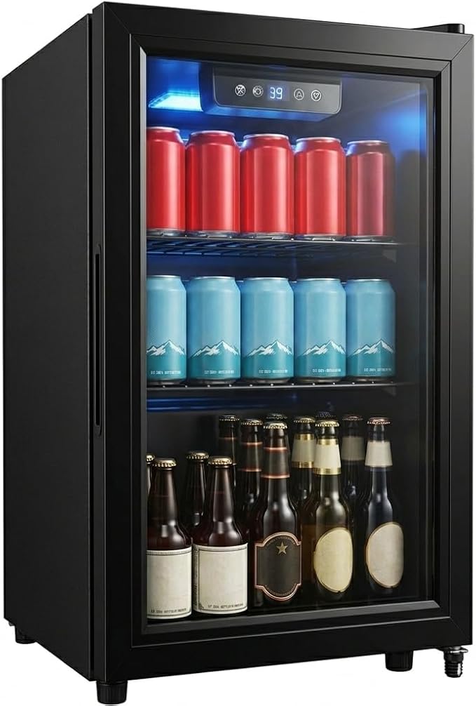 Dawmilon 1.8 Cu.Ft Mini Fridge, 70 Can Beverage Refrigerator, Compact Drink Fridge with Glass Door, Adjustable Shelves, Temperature Control, Beverage Cooler for Soda Beer Wine Dorm Office Bedroom by Dawmilon