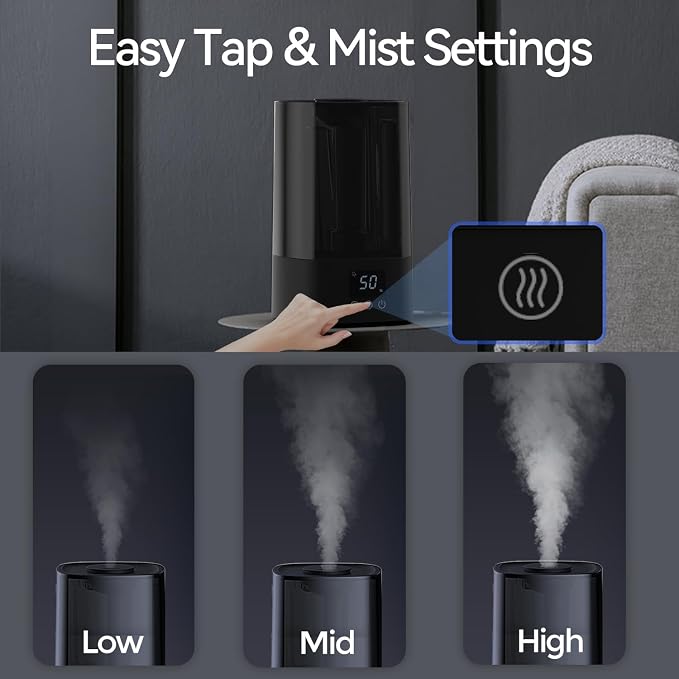 Automatic Humidifiers for Bedroom Large Room, 4.5L Cool Mist Humidifier for Home & Plant with Timer & Humidity Sensor, Last Up to 18H on High Setting, Auto Shut-Off, 360° Nozzle (Black) - Image 7