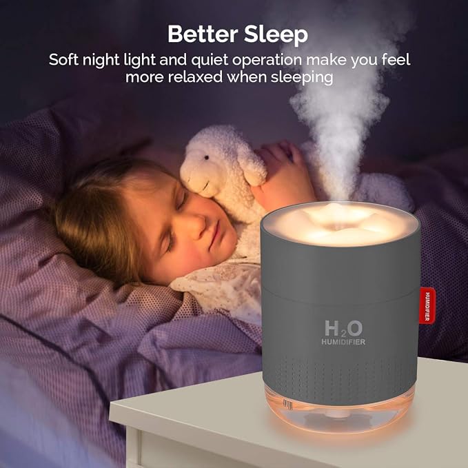 Portable Mini Cool Mist Humidifier, 500ml USB Personal Desktop Humidifier for Baby Bedroom Travel Office Home, Auto Shut-Off, 2 Mist Modes, Super Quiet, Gray - Image 3