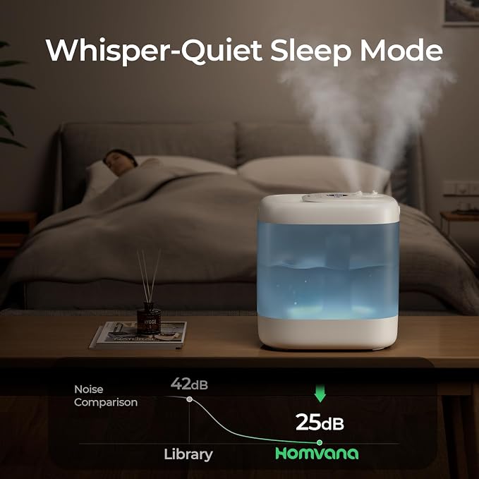 Homvana Humidifiers for Bedroom, 5L Super Easy to Clean Top Fill Auto Adapt Cool Mist Humidifier for Bedroom Plants Baby Kids for Home (Never Leaking Design), Quiet 40H Runtime, Essential Oil Diffuser - Image 4