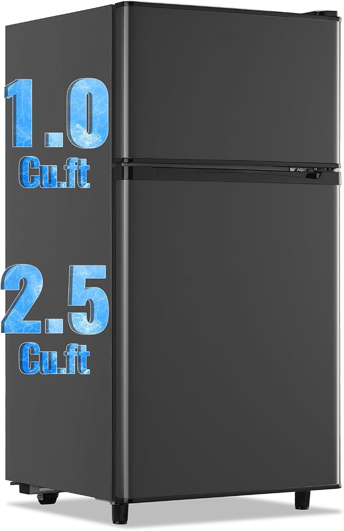 3.5 Cu.Ft Compact Refrigerator Gray, Dual-Door MIni Fridge for Home | 2 Removable Glass Shelves, Large Capacity with 7 Settings, Low Consumption for Dorm Apartment by WANAI%C2%AE