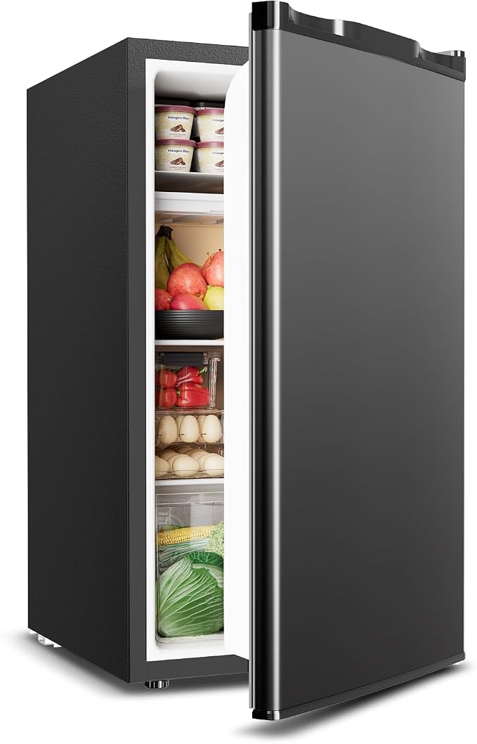 Feelfunn Mini Fridge with Freezer - 3.2 Cu.Ft Single Door Mini Refrigerator with Adjustable Thermostat, Small Fridge for Bedroom, Apartment, Dorm - Black by Feelfunn