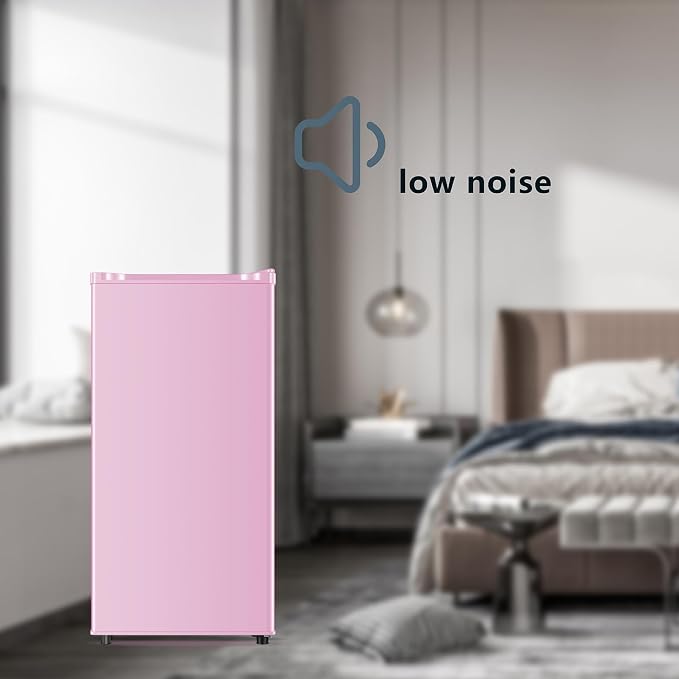 Seaoola Mini Fridge with Freezer, Single Door 3.1 Cu.Ft, Compact Mini Refrigerator, LED Light, Adjustable Thermostat, Removable Glass Shelves, Small Refrigerator for Dorm/Office/Bedroom(Pink) - Image 6