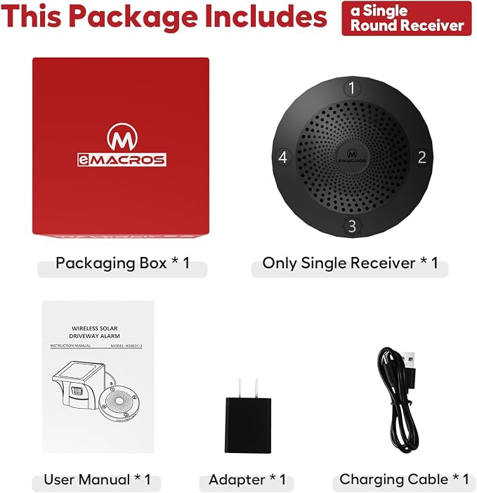 eMACROS Single Base Station Long Range Solar Wireless Driveway Alarm & - Image 2