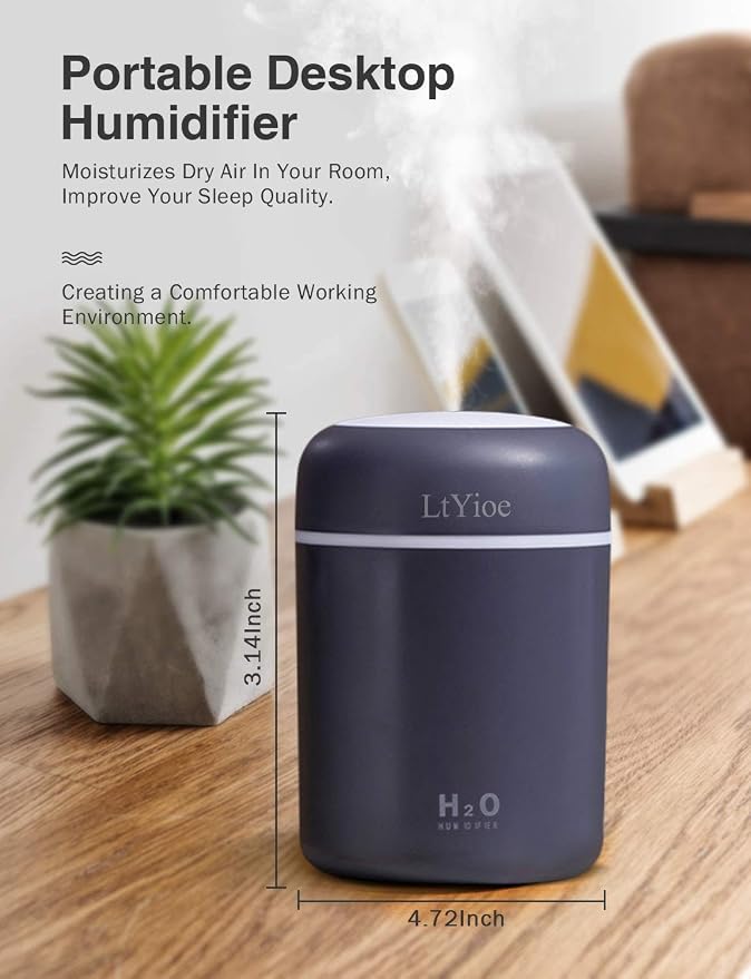 Colorful Cool Mini Humidifier, USB Personal Desktop Humidifier for Car, Office Room, Bedroom,etc. Auto Shut-Off, 2 Mist Modes, Super Quiet. (Navy)(Black) - Image 2