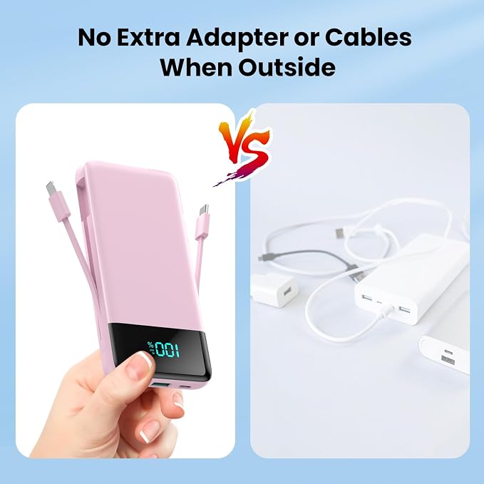 Portable Charger for iPhone with Built in Cables and Wall Plug,Upgraded 13800mAh Fast Charging USB C Power Bank,4 Outputs Travel Essential Battery Pack Compatible with iPhone 17/16/15/14,Samsung-Pink - Image 7