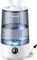 Homvana Humidifiers for Bedroom Home, 3.6 L Cool Mist Top-Fill 34H Super Long Time, Quiet 23dB, Baby Humidifier, Oil Diffuser for Large Room, House, Plant, Nursery, Office, BPA FREE, Ultrasonic (Grey) by Homvana
