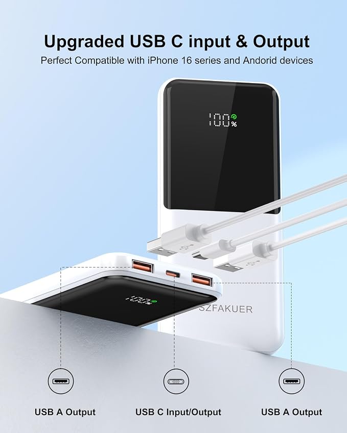 Portable Charger,Slim 10000mAh Power Bank,22.5W USB-C Fast Charging Battery Pack Compatible with iPhone 17/16/15/14/13/12 Pro Samsung Galaxy, iPad, AirPods, Android Tablets (White) - Image 4