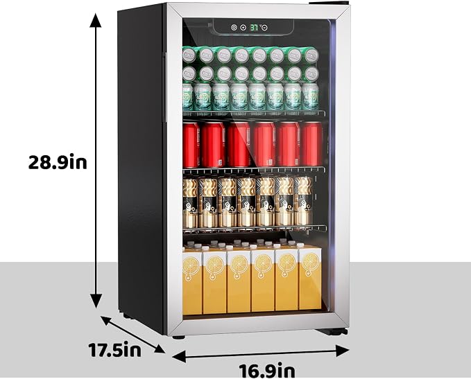 Compact 105 Can/3.0 Cu.Ft Mini Fridge For Soda, Beer Or Wine | Portable Small Beverage Refrigerator Cooler With Digital Display&Removable Shelves &Reversible Glass Door, Office, Dorm, Bar - Image 2