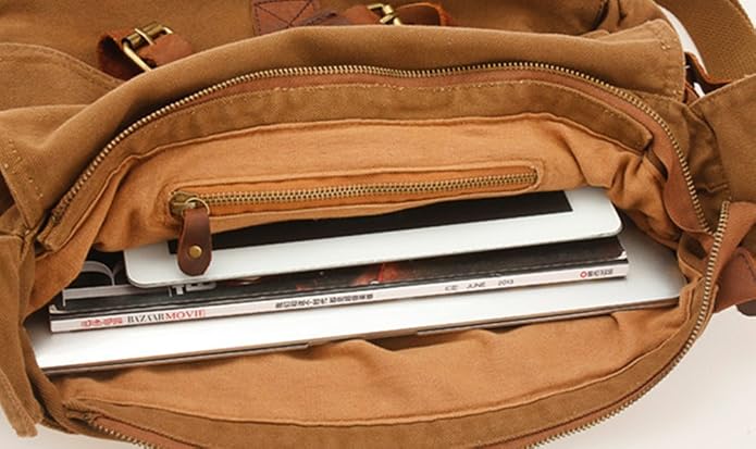 Sechunk Vintage Military Leather Canvas Laptop Bag Messenger Bags Medium - Image 5