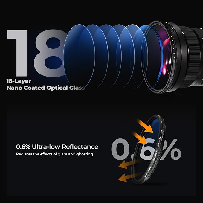 K&F CONCEPT 52mm Variable ND Camera Lens Filter ND2-ND400 + Filter Cap + - Image 3