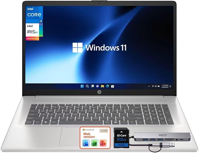 HP 17.3" FHD Thin & Lightweight Business Laptop · New Edition · Intel Core i7-1355U · 16GB RAM · 1TB SSD + 512GB SD Card for Expanded Storage · Windows 11 Pro · Wi-Fi 6 · Copilot Key · Silver by Unknown