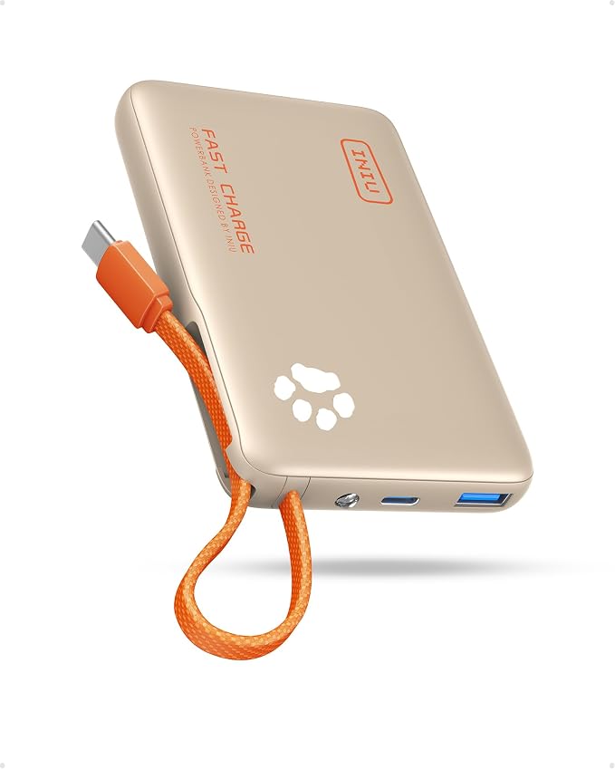 INIU 45W Power Bank, Fast Charging Portable Charger with Built-in USB C Cable, 10000mAh Small Type C Powerbank, Battery Pack for iPhone 17 16 15 14, iPad, Samsung S25 S24 etc Travel Camping, White by INIU