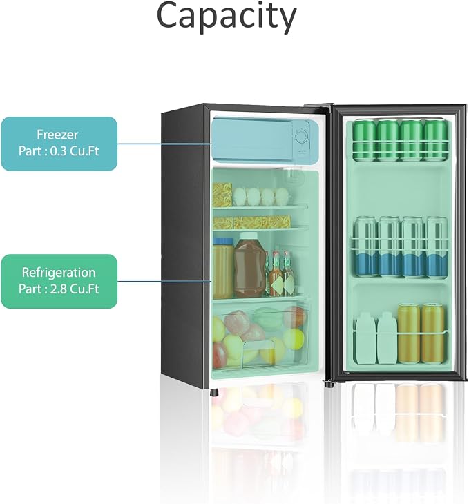 3.1 Cu.Ft Mini Fridge with Freezer, Single Door Mini Refrigerator, 7 Settings Temperature Adjustable, Compact Refrigerator for Apartment,Dorm, Office, Bedroom - Image 5