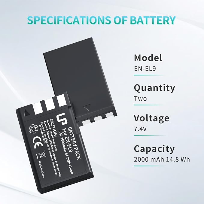 EN-EL9 EN EL9a Battery Pack, LP 2-Pack 2000mAh Rechargeable Li-Ion Battery Set - Image 5