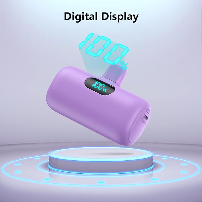 Mini Portable Charger for iPhone,Upgraded 5000mAh PD Fast Charging Battery Pack,LCD Display Cute Power Bank Portable Phone Charger for iPhone 14/14 Pro Max/13/13 Pro/12 Pro/11/XS/XR/X/8/7/6-Purple - Image 7