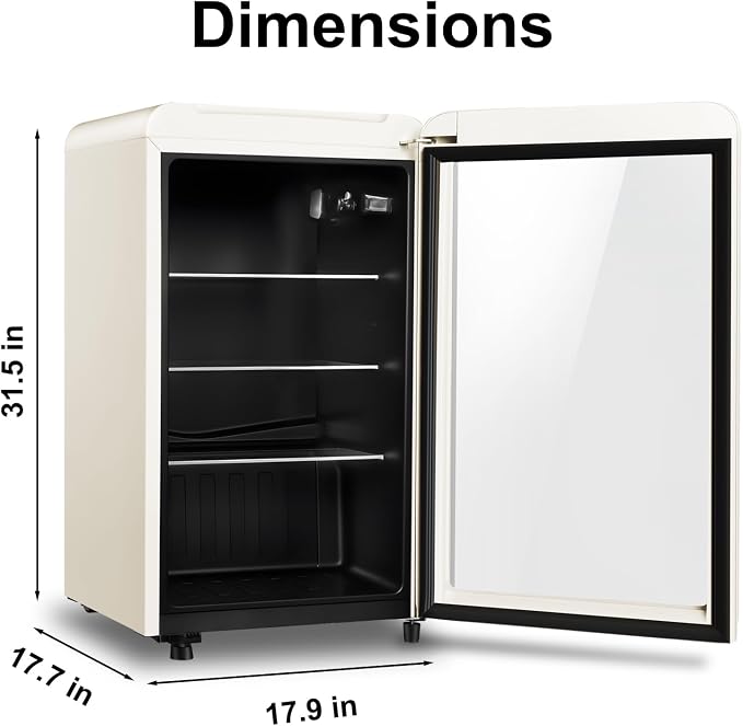 Retro Beverage Refrigerator Cooler, 3.2 Cu.ft Mini Fridge with Glass Door for Soda Beer Wine, Beverage Cooler Prefect for Home, Bar - Image 6
