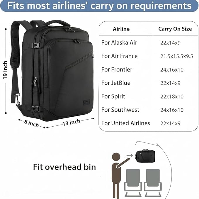 MATEIN Carry on Backpack, Extra Large Travel Backpack Expandable Airplane - Image 2