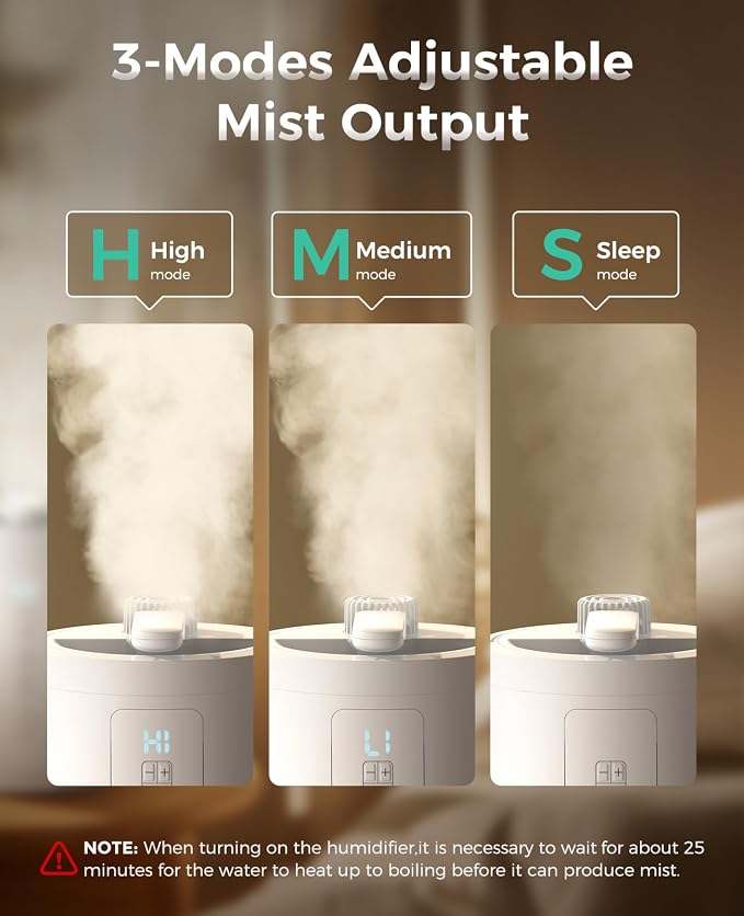 3L Stainless Steel Humidifier for Bedroom, Warm Mist Humidifiers Easy Clean, Steam Humidifier for Living Room, Whisper-Quiet and Filterless, with Sleep Mode and Timer, Auto-off Setting - Image 5