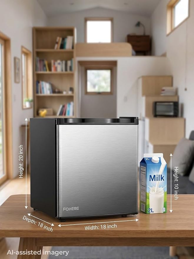 Mini Fridge with Freezer for Office, 1.6 Cu.ft Compact Mini Refrigerator Drinks for Bedroom, Energy Saving 7-Level Adjustable Thermostat, Small Refrigerator for Dorm, Hotel, Stainless Steel - Image 8