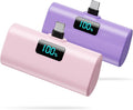 [2-Pack]Small Portable Charger 5200mAh, Upgraded PD USB C Power Bank Built-in USB-C Connector,LCD Display Battery Pack Compatible with iPhone 15/15 Plus/15 Pro/15 Pro Max/Samsung Android(Pink+Purple) by HETP