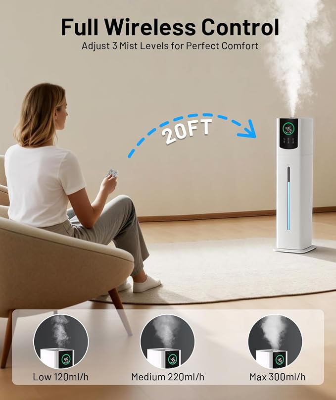 AreShark 2.4 Gal/9L Humidifier for Bedroom, Large Room 500ft², Cool Mist Air Humidifiers with 75H Runtime, Humidity Setting, Easy to Clean, Top Fill, 30dB Quiet, for Plants, Adults, Nursery, Kids - Image 5