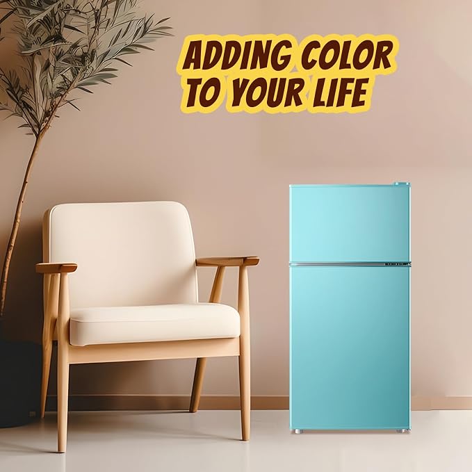 2.4 Cu.ft Mini Fridge Small Refrigerator Dual Door Plastic Shelves Apartment Size Fridge for Personal Seven Temp Gear Blue - Image 9