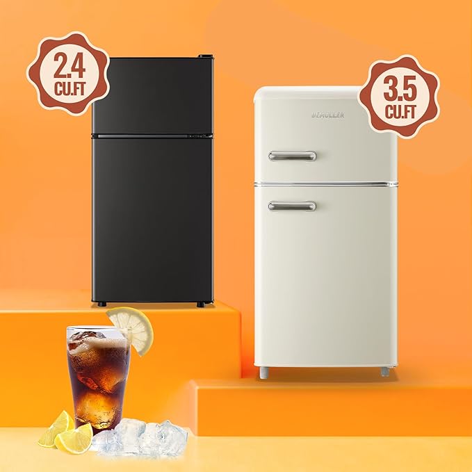 Mini Fridge with Double Doors 2.4 ft³ Small Refrigerator with Separate Freezer & 7 Adjustable Temperature Control, Tiny Size & Personal Fridge Ideal for Office Apartment Dorm Dark Grey - Image 6