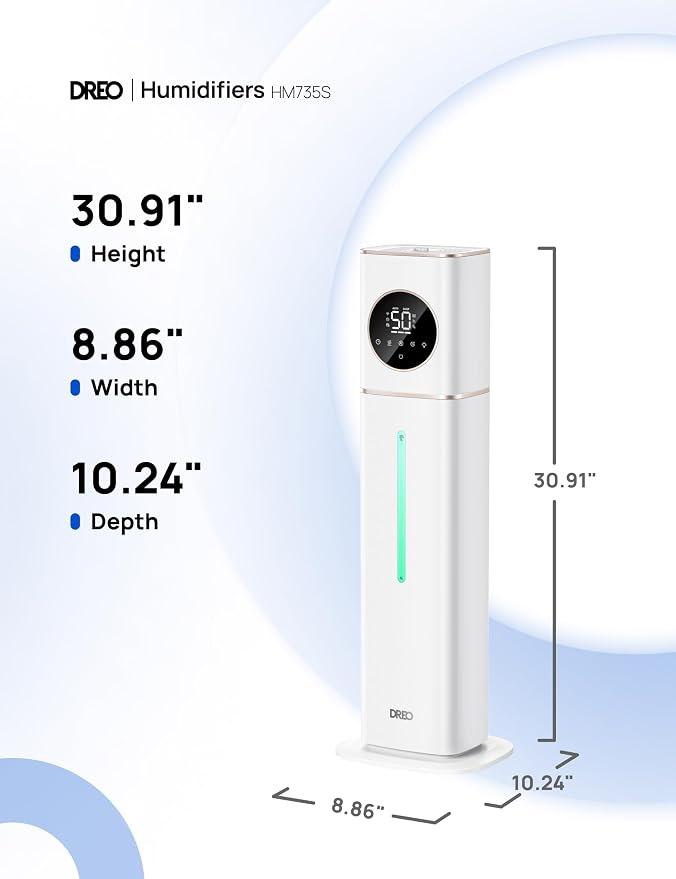 DREO HM735S 11L Smart Humidifier Large Room 700 ft², 100H Cool Mist Air Humidifiers for Bedroom, Top-Fill, Clean Tank Technology, 26dB, Auto Mode, Aroma Box, RGB, Remote & APP Control, Baby, White - Image 8