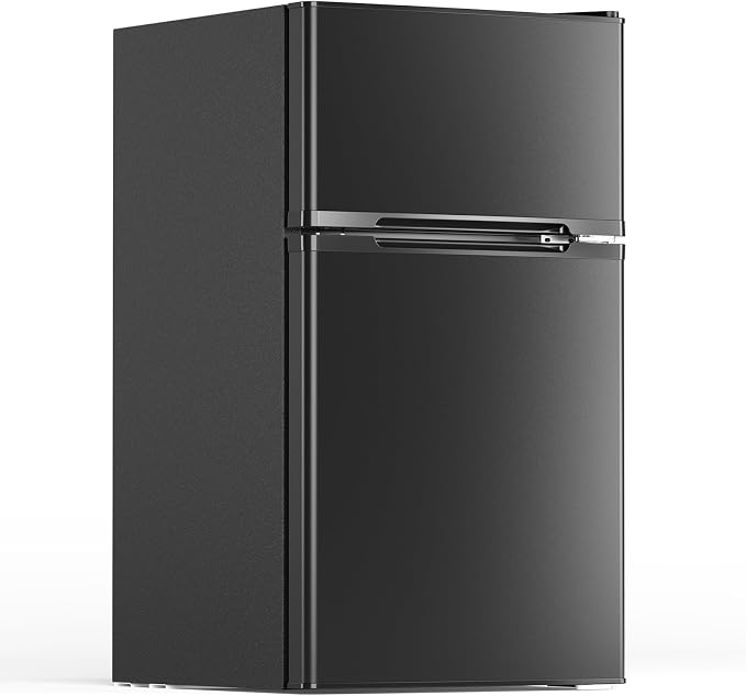 Electactic 3.1 Cu.Ft Mini Fridge with Freezer for Bedroom Office, Black | 2 Reversible Door, Removable Glass Shelves, Adjustable Thermostat, Energy Efficient Compact Small Refrigerator for Dorm by Electactic