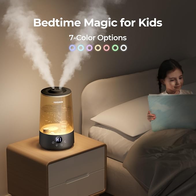 Homvana Humidifiers for Bedroom Home, 3.6L Cool Mist Top-Fill 34H Super Long Time, Quiet 23dB, Baby Humidifier, Oil Diffuser for Large Room, House, Plant, Nursery, Office, BPA FREE, Ultrasonic (Black) - Image 6